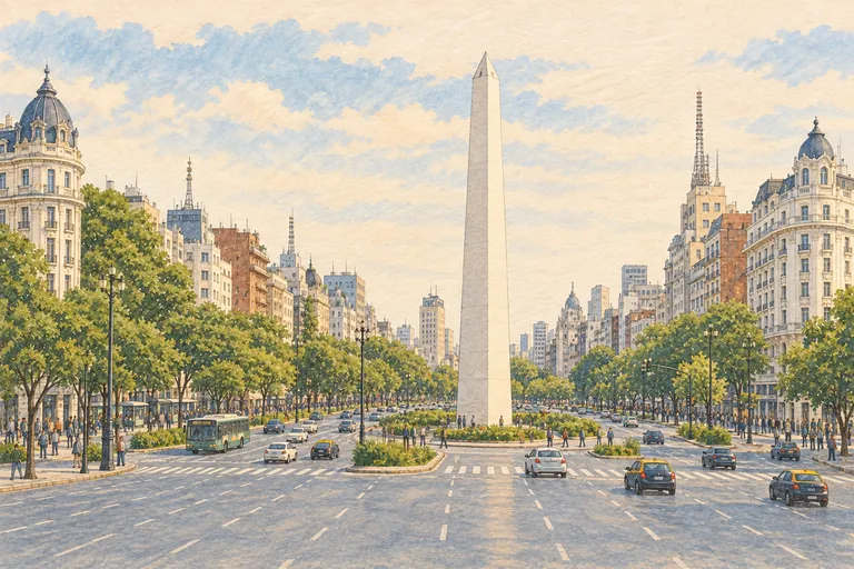 Illustrazione originale a guazzo di Obelisco; un'interpretazione figurativa, non una carta nautica.