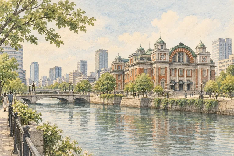 Illustration originale de Osaka, dans le style commun de Paper City Guide.