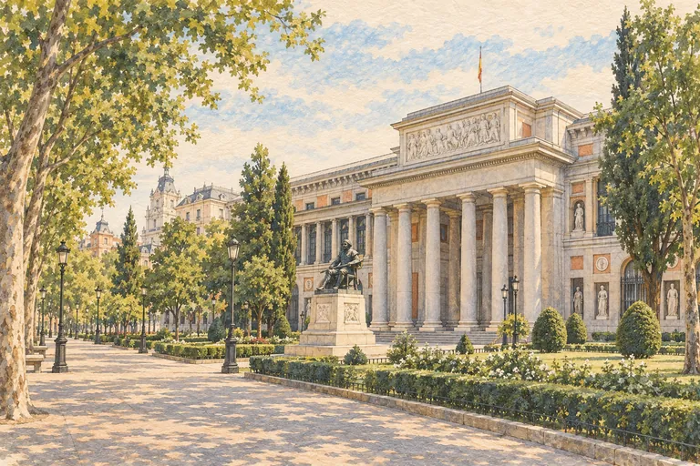 프라도 미술관의 원본 과슈 일러스트입니다. 해석적인 표현을 담은 그림이며, 길 안내 지도가 아닙니다.