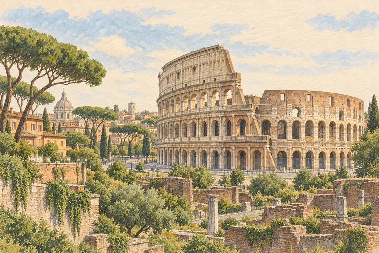 Ilustração original de Roma no estilo artístico compartilhado do Paper City Guide.