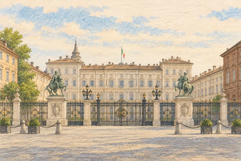 Originale Gouache-Illustration der Königlichen Museen von Turin; eine interpretative Darstellung, keine Navigationskarte.