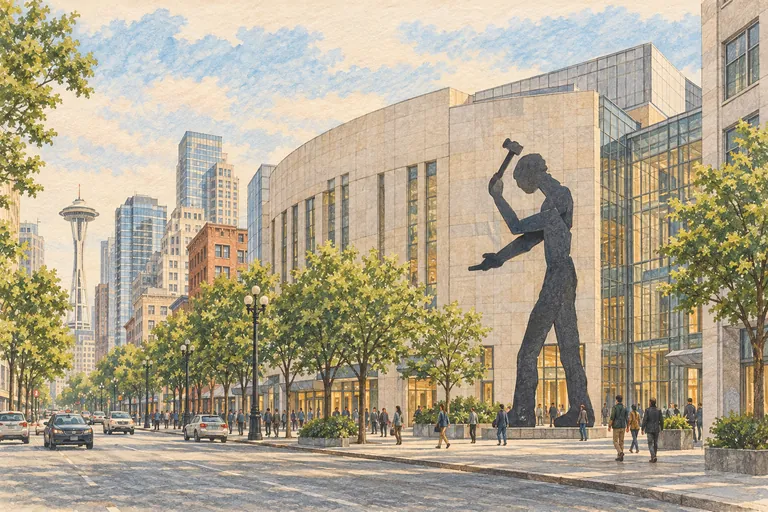Illustrazione originale a guazzo del Seattle Art Museum; un'interpretazione visiva, non una mappa di navigazione.