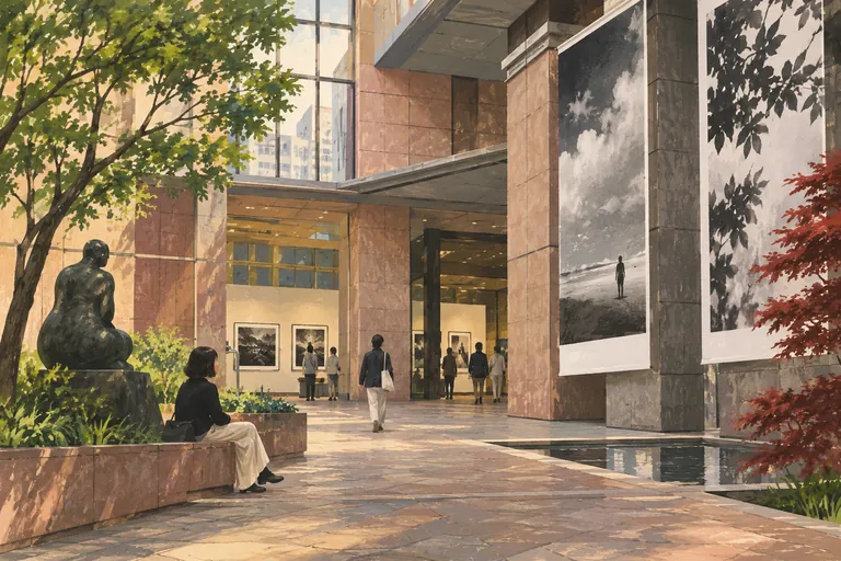 Original gouache illustration of Tokyo Photographic Art Museum; an interpretive impression, not a navigation map.