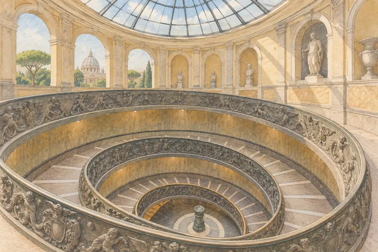 Ilustração original em guache dos Museus Vaticanos; uma representação interpretativa, não um mapa de navegação.