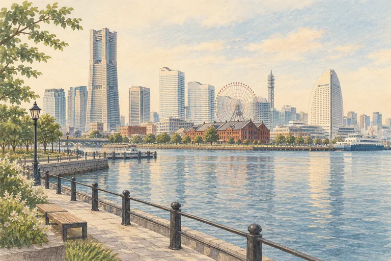 Illustration originale de Yokohama, dans le style commun de Paper City Guide.