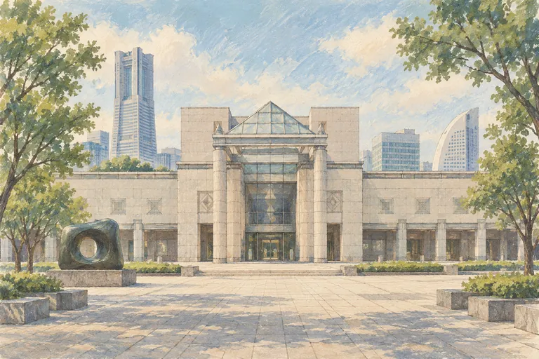 Illustration originale à la gouache du musée d'art de Yokohama ; une impression interprétative, et non une carte de navigation.